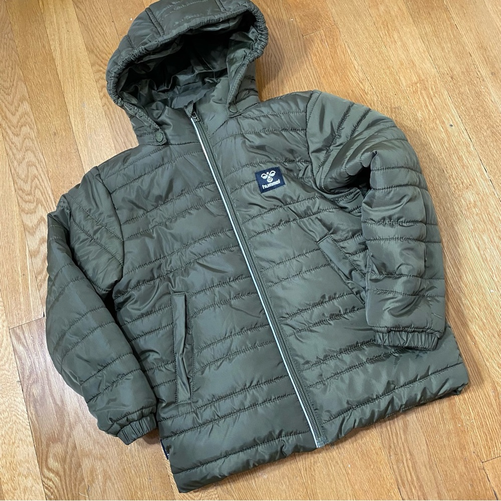 Hummel TEX Child Green Puffer Bilbo Removable Hood Jacket Coat 128 (8 Years)